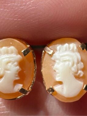 Classic Peach Cameo Stud Earrings 14k